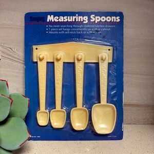 Vintage Hanging Measuring Spoons Set 5 Piece Wall Mount Cream Plastic